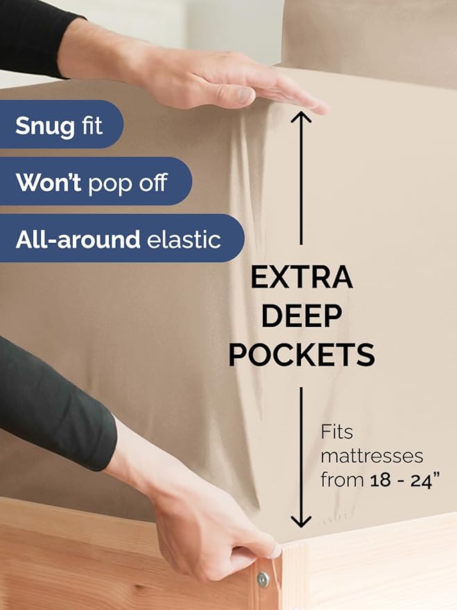Extra Deep Full Sheet Set - 6 Piece Breathable and Cooling Sheets - Hotel Luxury Bedding for Women, Men, Kids & Teens - Easy & Secure Fit - Soft, Wrinkle Free and Comfy - Extra Deep Pockets - Wheat