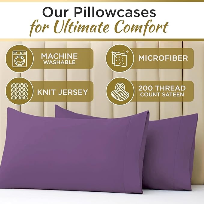 Full XL 100% Microfiber Double Brushed Sheet Set - Extra-Soft, Breathable & Wrinkle-Free - 15" Deep Pockets, 54" x 80" - Ideal for Extra Long Full Beds - 4PC Set (Full XL, Purple)