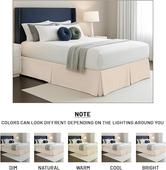 SGI bedding 10 inch Drop Bed Skirt Full Size - Platform Style with Secure Fit, Classic Tailored Look, Elegant Pleated Style Dust Ruffle, Split Corners, Wrinkle Resistant Microfiber - Beige