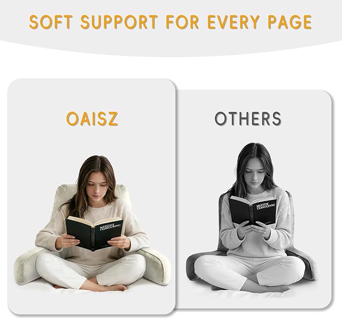 Reading Pillow for Sitting in Bed Adult, Reading Pillow with Shredded Memory Foam, Bed Pillow with Washable Cover, Back Pillow Sitting Up with Extend Arms, Beige, X-Large