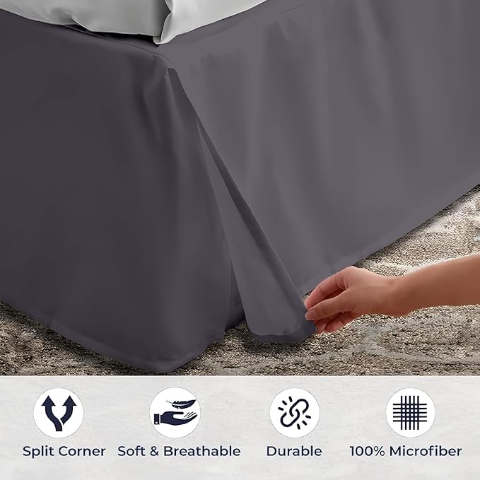 SGI Bedding 21 inch Drop Bed Skirt Full Size - Platform Style with Secure Fit, Classic Tailored Look, Elegant Pleated Style Dust Ruffle, Split Corners, Wrinkle Resistant Microfiber - Dark Grey