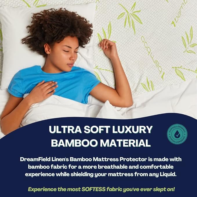 Bamboo Mattress Protector with Zipper - 100% Waterproof King Size Cooling Mattress Cover - Ultra Soft Jacquard Fabric Breathable Noiseless Mattress Pad Cover - Zippered Mattress Encasements