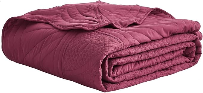Bedspread - Full Size Bedding Cover - Modern & Contemporary Coverlet Set, Real Stitching, Reversible, Lightweight, 5 Piece, Burgundy