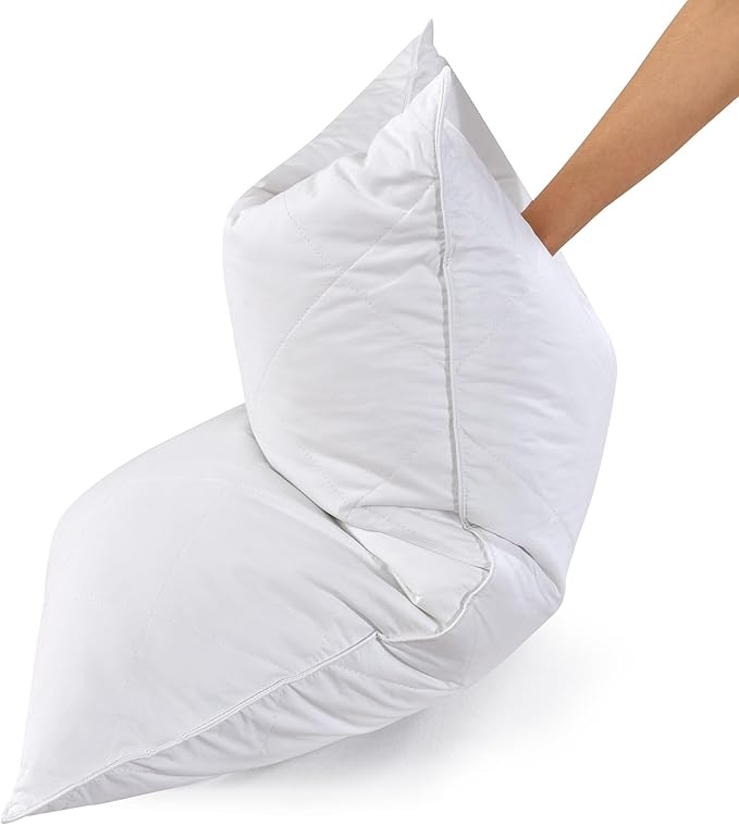Three Geese White Goose Feather & Cotton Pillows Queen/Standard Size Set of 1- Soft 600 Thread Count 100% Cotton, Medium Firm,Soft Support, White Solid