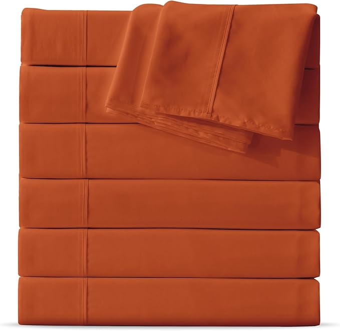 Maple&Stone King Flat Sheet 6 Pack,Premium Soft & Breathable,Brushed Microfiber Fabric,Anti-Shrinkage & Non-Fading,Bulk Flat Sheets Only King Size (Burnt Orange)