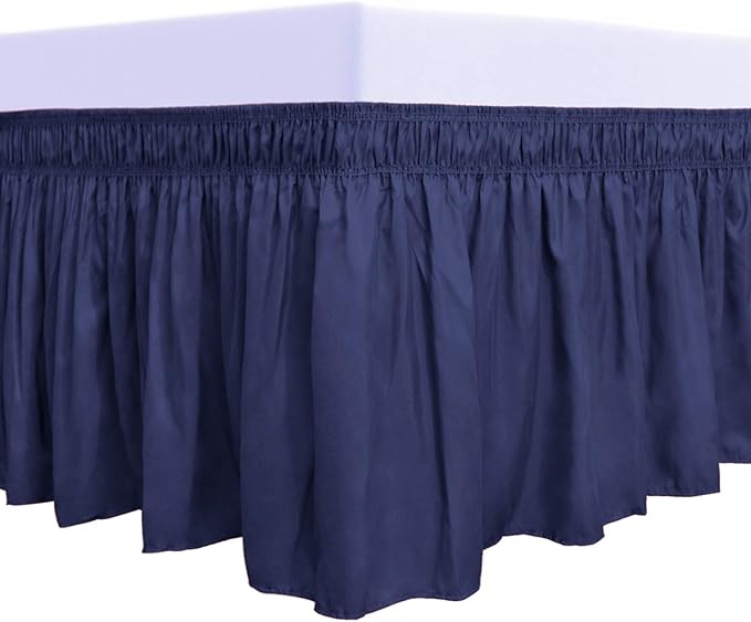 PureFit Wrap Around Ruffled Bed Skirt with Adjustable Elastic Belt - 18 Inch Drop Easy to Put On, Wrinkle Free Bedskirt Dust Ruffles, Bed Frame Cover for Twin,Twin XL and Full Size Beds, Navy