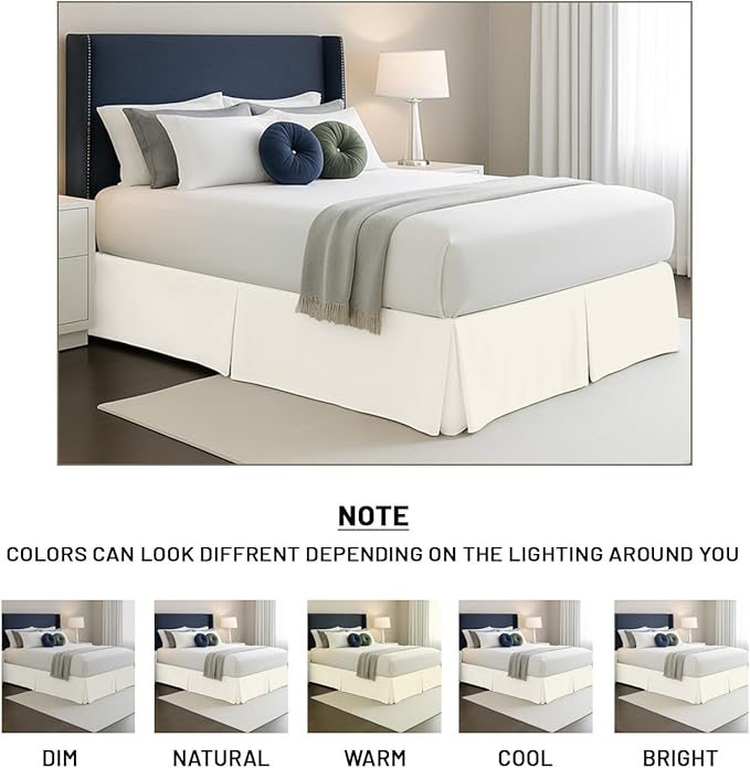 SGI bedding 16 inch Drop Bed Skirt Cal King Size Platform Style with Secure Fit, Classic Tailored Look, Elegant Pleated Style Dust Ruffle, Split Corners, Wrinkle Resistant Microfiber - Ivory