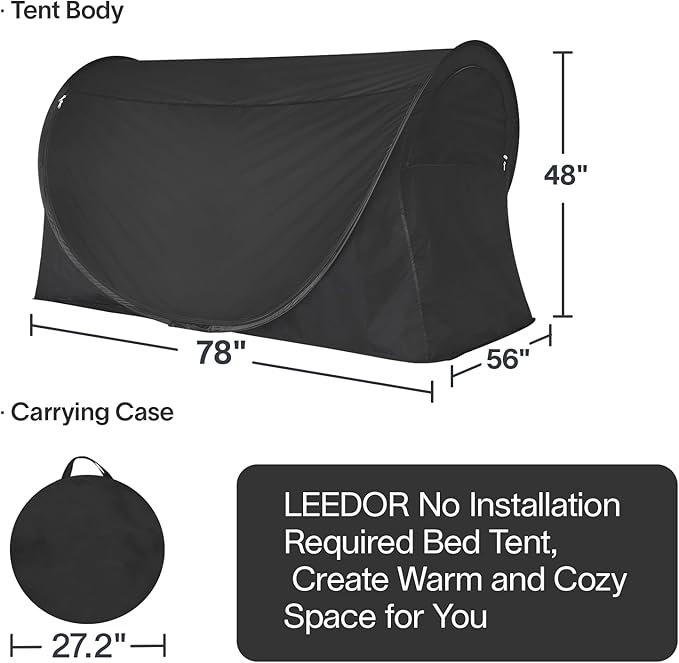 LEEDOR® Bed Tent Dream Tents Bed Canopy Shelter Cabin Indoor Privacy Warm Breathable Pop Up Twin/Full/Queen for Kids and Adult Patent Pending(Mattress Not Included)