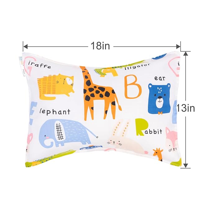ALVABABY Toddler Pillowcases 2 Pack Organic Cotton Kids Pillow Cover Fit 13"x 18" or 12"x18" Envelope for Girl Boy Sleepy Travel