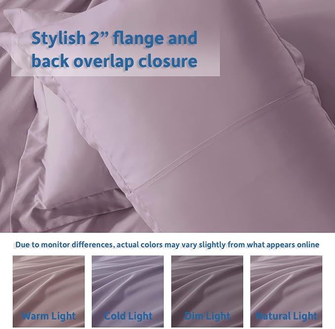 Nestl California King Duvet Cover Set with Comforter Insert - Dusty Purple 4 Piece 104x98 Duvet Cover & 2 Pillow Shams with White Quilted Down Alternative Comforter, Ultra Soft, All Season