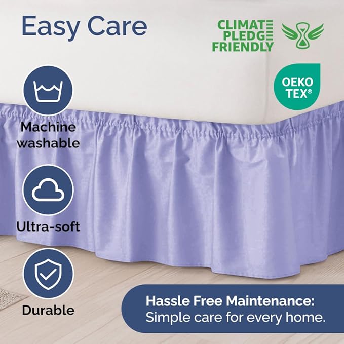 Wrap Around Dust Ruffle Bed Skirt - Lavender - for King Size Beds with 18 Inch Drop - Easy Fit Elastic Strap - Adjustable Pleated Bedskirt w/Brushed Fabric Wrinkle Free - for Women, Men, Kids & Teens