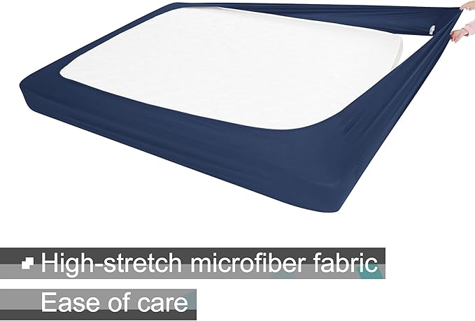 Box Spring Cover Twin/Twin XL Size - Jersey Knit & Stretchy Wrap Around 4 Sides Bed Skirt for Hotel & Home, Navy