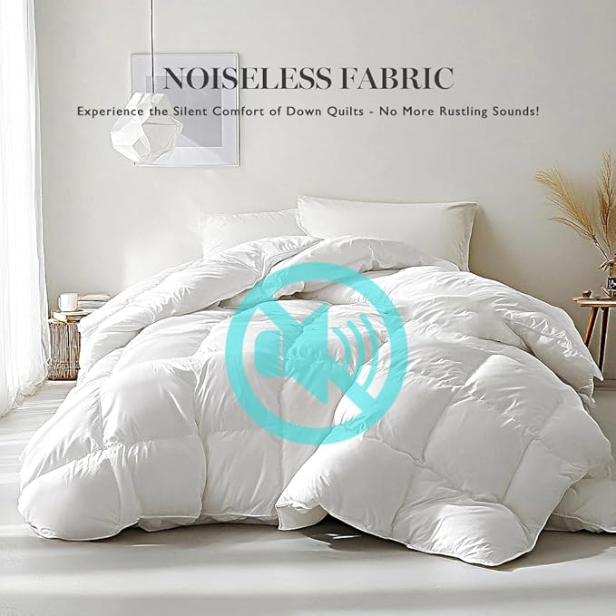 Martha Stewart White Goose Feather Down Fiber Comforter Twin Size- All Season Duvet Insert, Noiseless Fabric with 38oz Filled Luxury Cloud Fluffy Bed Comforter with 8 Corner Loops, White 68x90inch