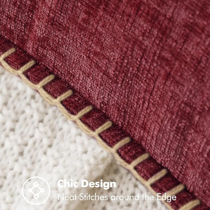MIULEE Pack of 2 Christmas Pillow Covers 12x20 Inch Burgundy Red Farmhouse Decorative Throw Pillow Covers with Stitched Edge Soft Chenille Solid Dyed Couch Pillow Covers for Sofa Bed Living Room