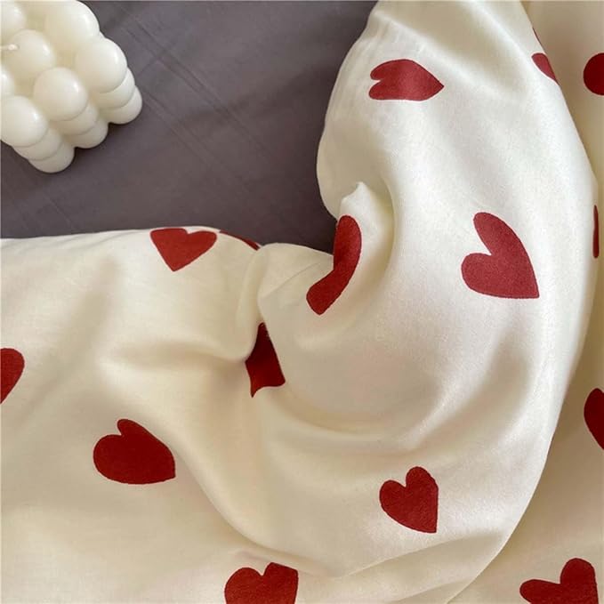 Nayoroom Heart Duvet Cover Twin Size Cute Red Love Heart Printed on White Bedding Set 2Pcs Kids Girls Kawaii Heart-Shaped Pattern Comforter Cover with Zipper Closure Soft Breathable Microfiber