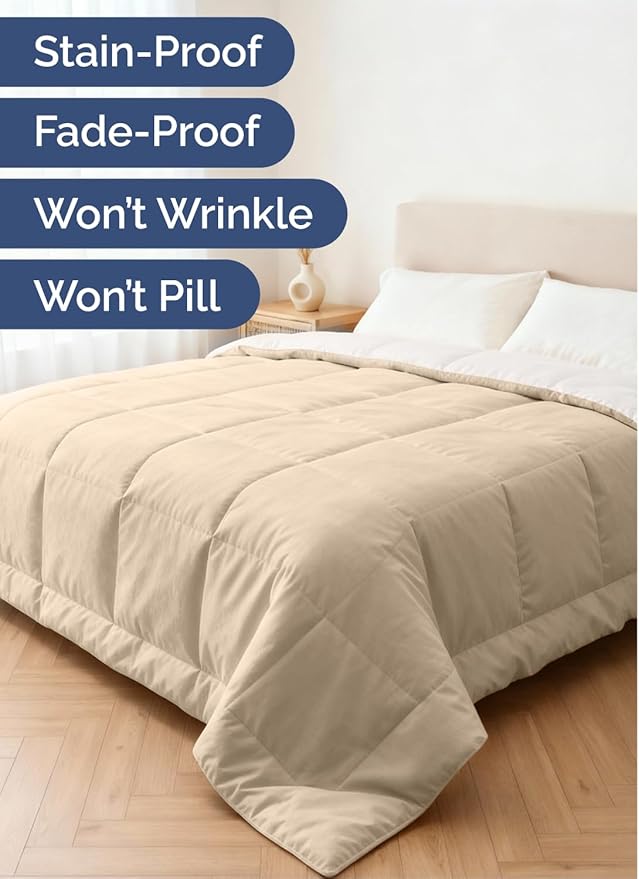 Full Size, Cream & Antique White Alternative Down Comforter - Warm, Lightweight & Breathable Hotel Quality Bedding for Men, Women, Kids & Teens - All Season Cooling Microfiber Duvet Insert Comforter