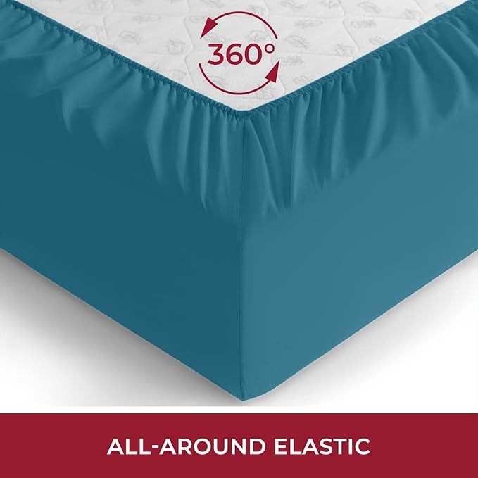 Mellanni King Fitted Sheet - Iconic Collection Bedding Sheets with up to 16 inch Deep Pocket - Soft & Cooling - Fade & Stain Resistant - 1 PC (King, Teal)