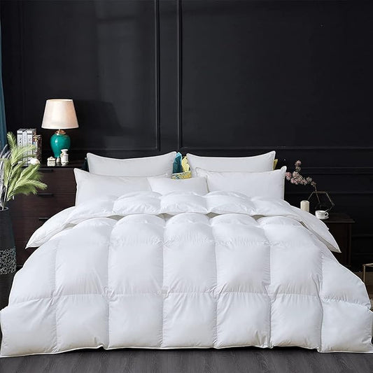 Luxurious Goose Down Feather Fiber Comforter Duvet Insert, Plain Solid Design,White 108 x 98 , Premium Baffle Box 100% Egyptian Cotton, 75 oz Fill Weight,Oversize Cal King