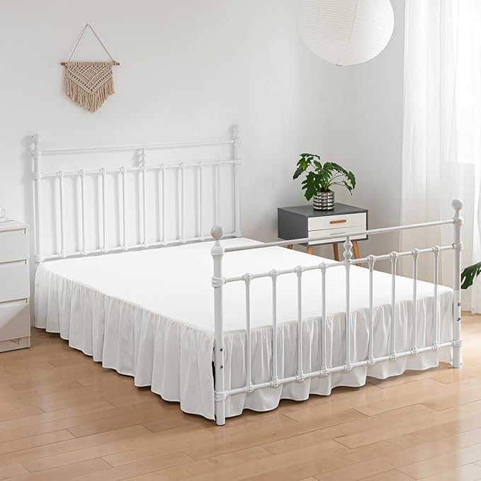 Bed Skirt, King Size Ruffled Bed Skirts with Split Corners, 22 Inch Drop Dust Ruffle Bed Skirt with Platform, Ivory, King - 22" Drop