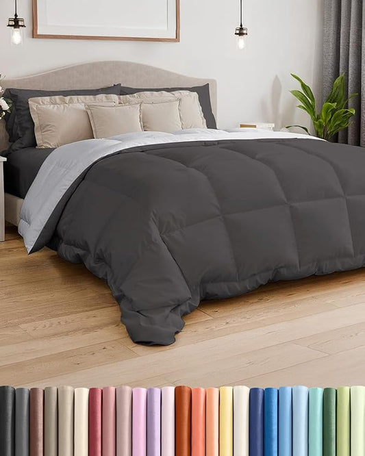 Cal King Size, Dark Grey & French Grey Alternative Down Comforter - Warm, Lightweight & Breathable Hotel Quality Bedding Set for Men, Women, Kids and Teens - All Season Cooling Duvet Insert Comforter