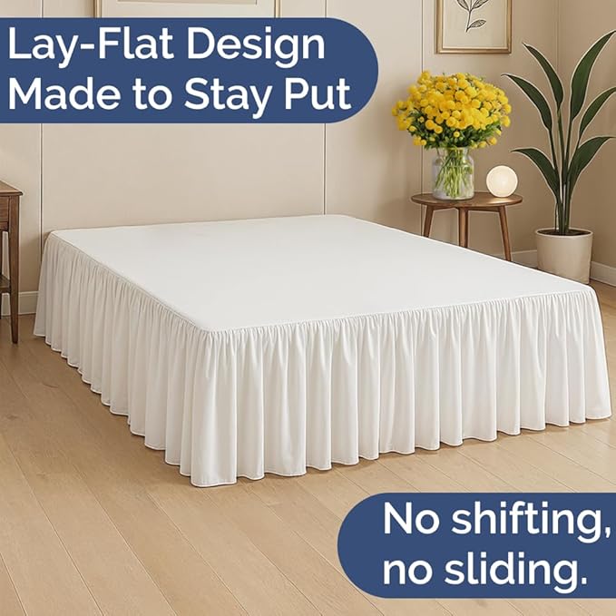 Bedskirt Queen Size Ruffle - 18 inch Drop Dust Ruffle Bed Skirt with Platform - Ultra-Soft, Easy Fit, Premium Hotel Quality - Wrinkle, Fade & Shrink Resistant - for Women, Men, Kids and Teens - White