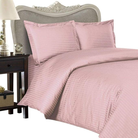 4 Piece Luxurious 1000 Thread Count Queen Size Siberian Goose Down Comforter Set 100% Egyptian Cotton, Pink Stripe Color, 1000 TC - 750FP - 50Oz.
