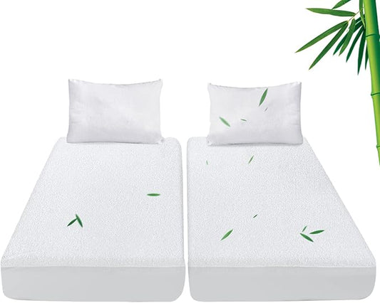 Split King Size Mattress Protector Waterproof,Smooth Top Mattress Protector for Kids,Breathable Skin Friendly and Noiseless Fitted Sheet,Viscose Terry Mattress Cover