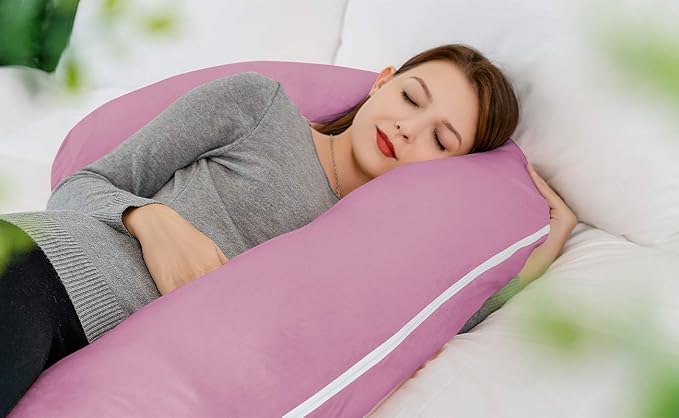 INSEN Pregnancy Pillow, Maternity Body Pillow with Velvet Cover,C Shaped for Side Sleeping (Purple Velvet)