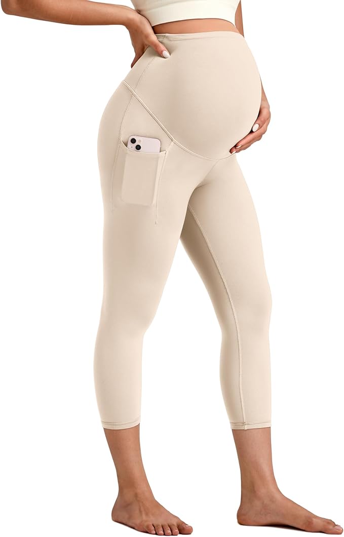 G4Free BareFeel Maternity Leggings with Pockets Over The Belly Stretchy Workout Yoga Pregnancy Pants