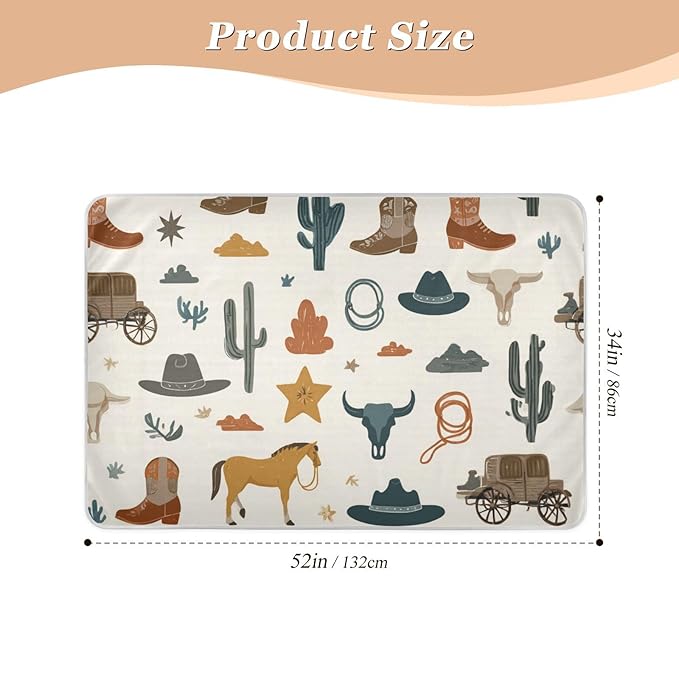 Waterproof Bed Pad Reusable Changing Pad Toddler Mattress Protector Large Pee Pad Baby Diaper Pad Soft Washable Liner Ivory Bull Cactus Western