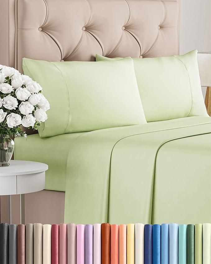 Twin 4 Piece Sheet Set - Comfy Breathable & Cooling - Ultra-Soft Hotel Luxury Bedding Set with 8-16 Inch Deep Pockets - 1 Flat & 1 Fitted Sheet & 2 Pillowcases - Wrinkle Free & Easy Care - Light Sage