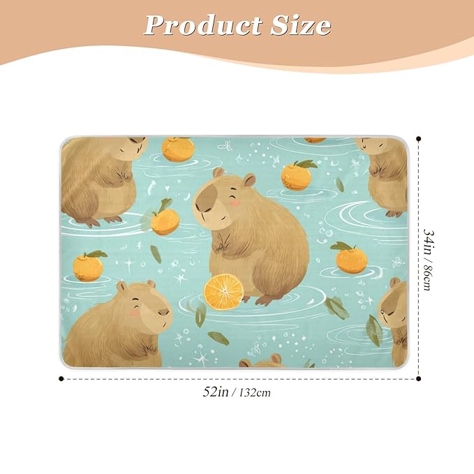 Waterproof Bed Pad Reusable Changing Pad Toddler Mattress Protector Large Pee Pad Baby Diaper Pad Soft Washable Liner Light Blue Capybaras Orange and Water Ripples