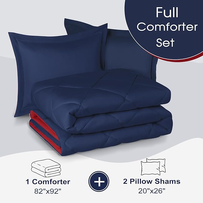 Basic Beyond Full Size Comforter Set - Navy and Grey Comforter Set Full, Reversible Comforter Full Size Set, 1 Comforter (82"x92") and 2 Pillow Shams (20"x26"+2")