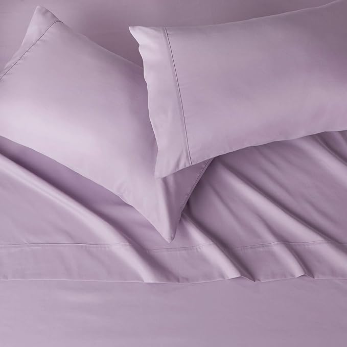 Amazon Basics Lightweight Super Soft Breathable Brushed Microfiber 4-Piece Sheet Set with 14-Inch Deep Pockets,Wrinkle Resistant,Queen,Frosted Lavender,Solid,(Pack of 4)