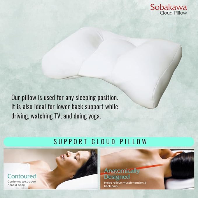 Sobakawa Cloud Pillow with Microbead Fill- Microbead Pillow- Contoured-Shaped Pillow for Neck and Head- Support Pillow for Sounder Sleep- Microbead Pillow for Sleeping- White