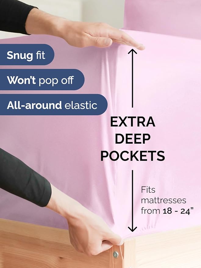 Extra Deep Twin Sheet Set - 4 Piece Breathable and Cooling Sheets - Hotel Luxury Bedding for Women, Men, Kids & Teens - Easy & Secure Fit - Soft, Wrinkle Free & Comfy - Extra Deep Pockets - Light Pink