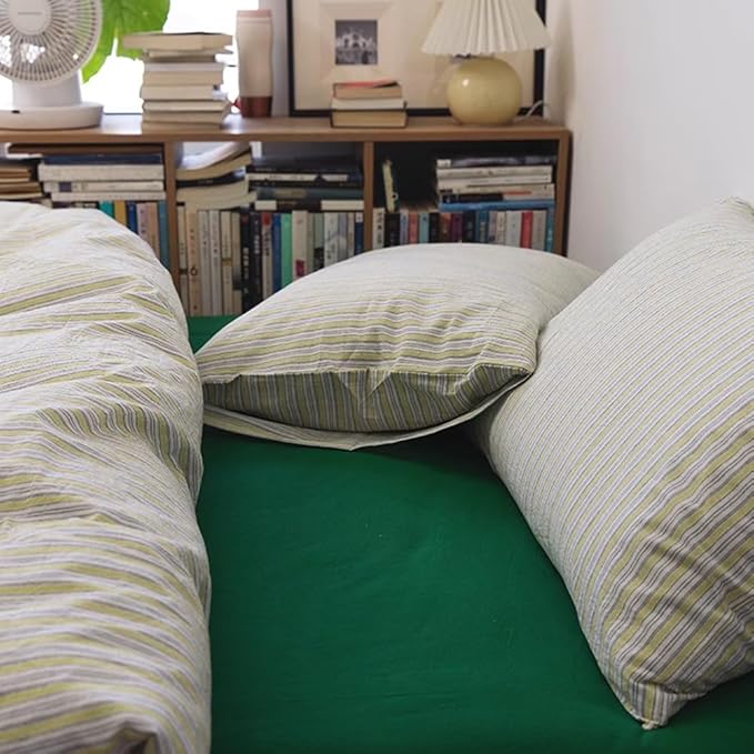 mixinni Vintage Geometric Striped Duvet Cover Set - 3 Piece 100% Washed Cotton Full Size Bedding Set with Matching Pillowcases | Mid-Century Modern Design | Ultra Soft & Breathable-Full Size