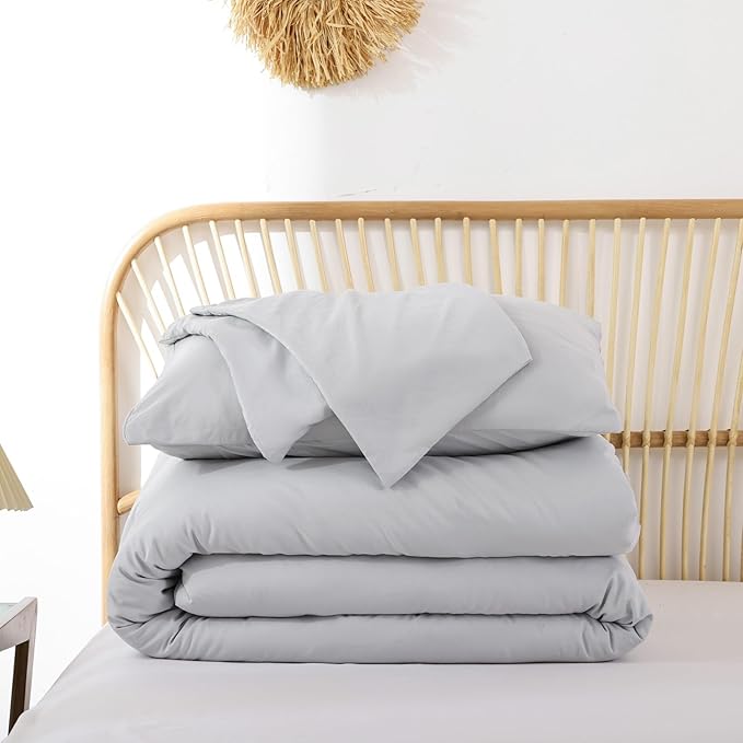 ROSGONIA Gray Comforter Set Queen, 3pcs(1 Boho Light Grey Comforter & 2 Pillowcases) All Season Soft Bedding Lightweight Bedspread Blanket Quilt