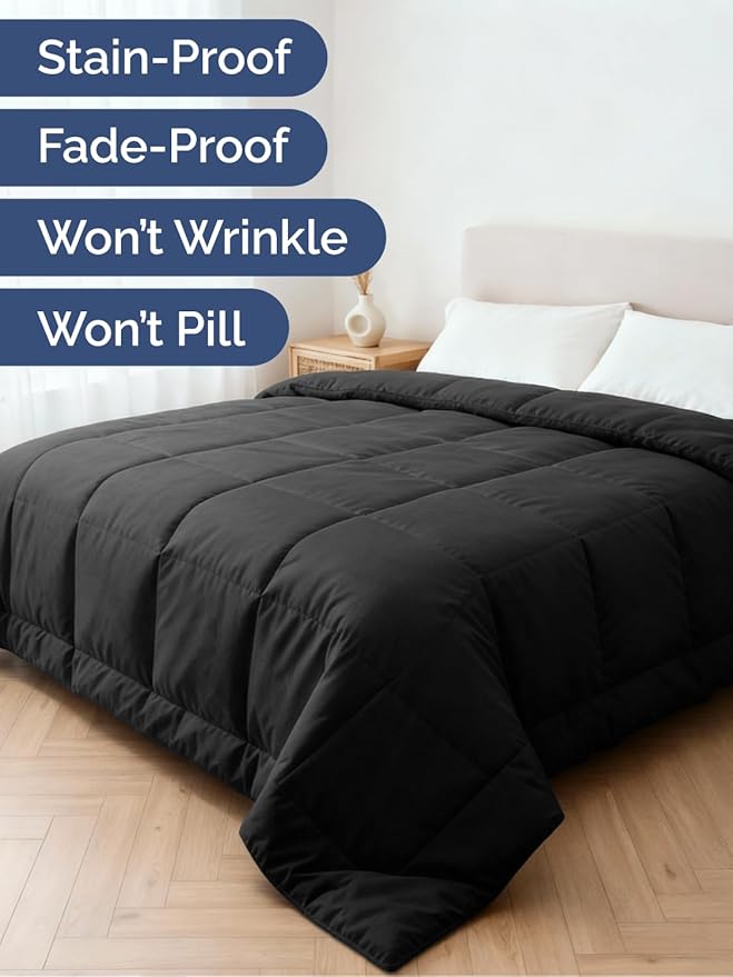 Full Size, Black Alternative Down Comforter - Warm, Lightweight & Breathable Hotel Quality Bedding Set for Men, Women, Kids and Teens - All Season Oversized Cooling Microfiber Duvet Insert Comforter