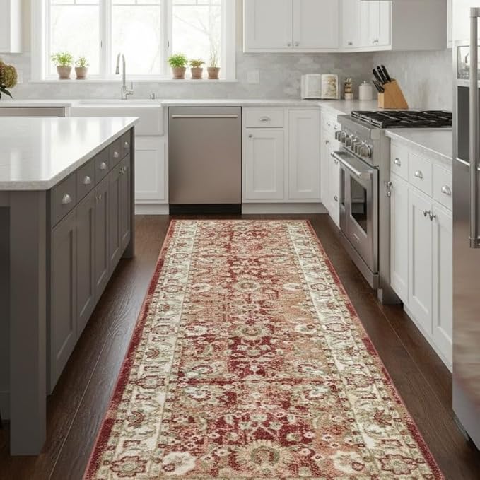 Well Woven Custom Size Runner - Elysium Crimson Vintage Panel Rug 27 Inch Wide x 10 Feet Long (27" x 10' Runner) | Heritage-Inspired, Soft & Durable, Easy to Clean Rug for Hallway, Stairs, entryway