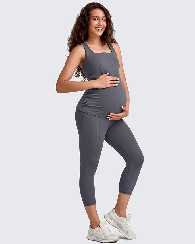 G4Free BareFeel Maternity Leggings with Pockets Over The Belly Stretchy Workout Yoga Pregnancy Pants