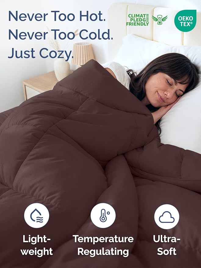 Queen Size, Brown/Beige Alternative Down Comforter - Warm, Lightweight & Breathable Hotel Quality Bedding for Men, Women, Kids & Teens - All Season Oversized Cooling Microfiber Duvet Insert Comforter