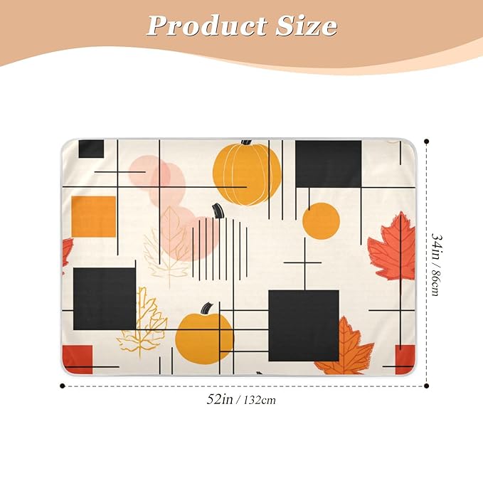 Waterproof Bed Pad Reusable Changing Pad Toddler Mattress Protector Large Pee Pad Baby Diaper Pad Soft Washable Liner Beige Thanksgiving Pumpkin Maple Leaf
