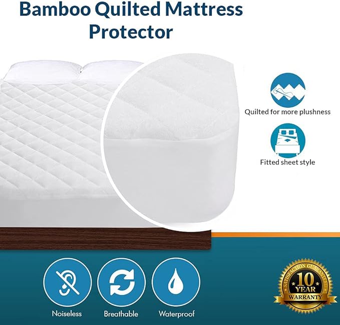 Crib Mattress Protector 100% Waterproof, Noiseless – Viscose Made from Quilted Ultra Soft White Terry Fitted Sheet Style (28"x49")