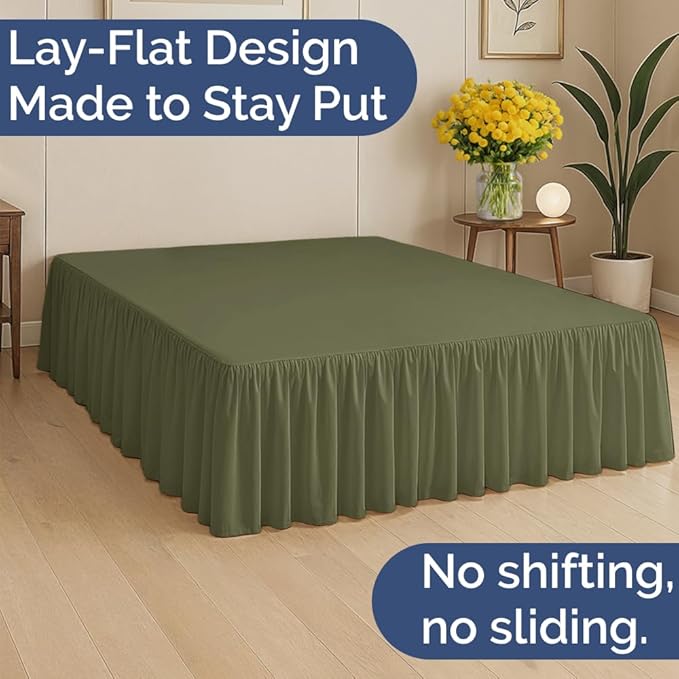 Bedskirt King Size Ruffle - 12 inch Drop Dust Ruffle Bed Skirt with Platform - Soft, Easy Fit, Premium Hotel Quality - Wrinkle, Fade & Shrink Resistant - for Women, Men, Kids and Teens - Sage Green