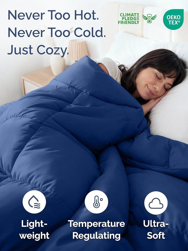 Queen Size, Navy Blue/SkyBlue Alternative Down Comforter - Warm, Lightweight & Breathable Hotel Quality Bedding Set for Men, Women, Kids & Teens - All Season Cooling Microfiber Duvet Insert Comforter