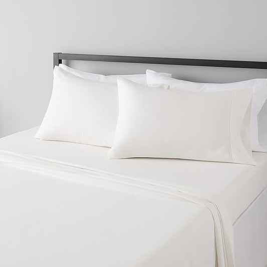 Amazon Basics Breathable, Ultra-Soft, Wrinkle-Free, Machine Washable Microfiber 4 Piece Bed Sheet Set with 14-Inch Deep Pockets, King, Cream, Solid