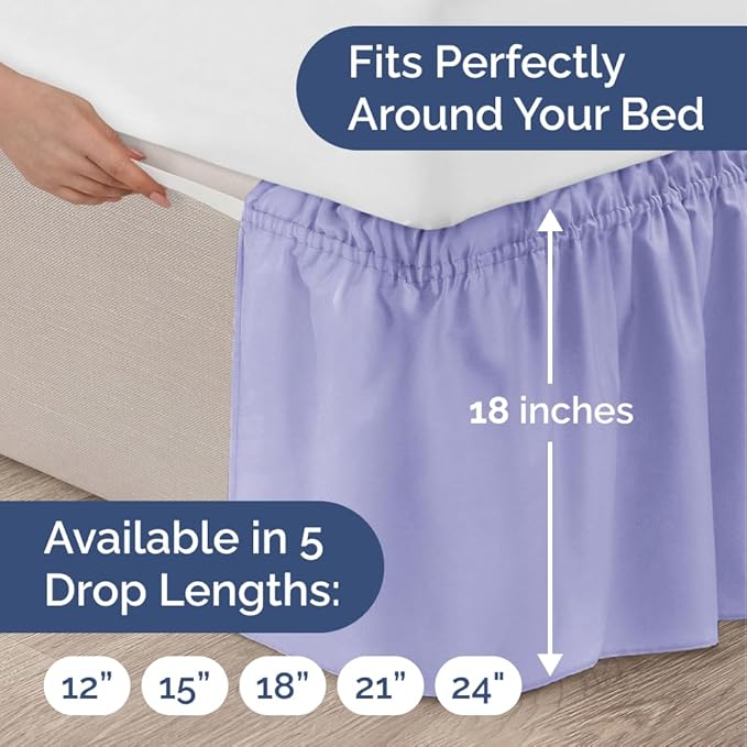 Wrap Around Dust Ruffle Bed Skirt - Lavender - for King Size Beds with 18 Inch Drop - Easy Fit Elastic Strap - Adjustable Pleated Bedskirt w/Brushed Fabric Wrinkle Free - for Women, Men, Kids & Teens