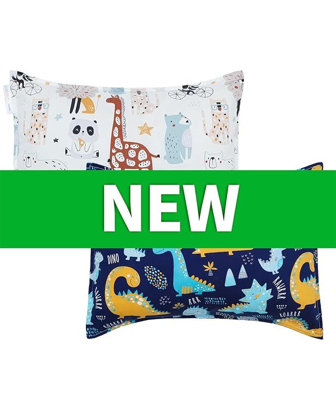 ALVABABY Toddler Pillowcases 2 Pack Organic Cotton Kids Pillow Cover Fit 13"x 18" or 12"x18" Envelope for Girl Boy Sleepy Travel