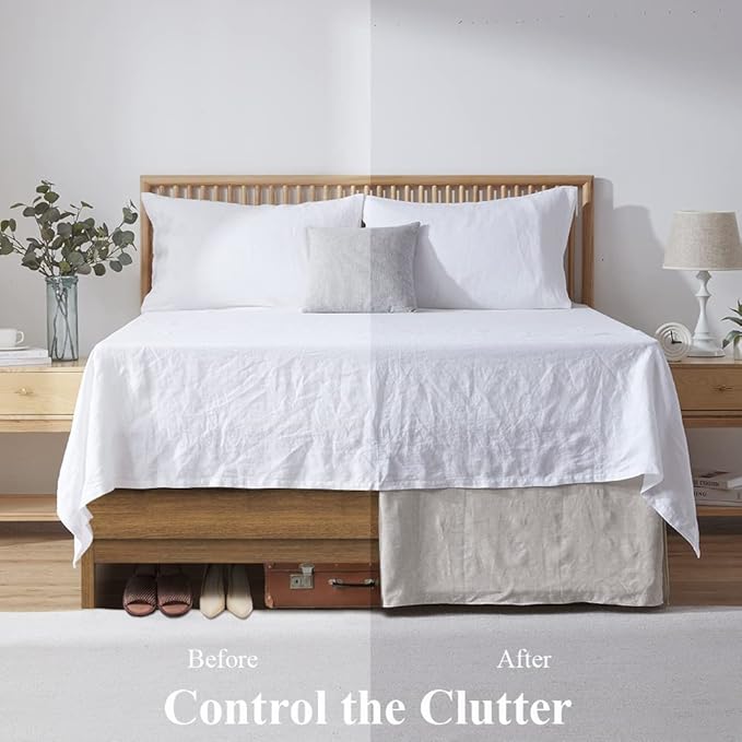 Simple&Opulence Belgian Linen Bed Skirt with Classic 14 inch Tailored Drop Dust Ruffle, Easy Fit Breathable Premium Natural Flax- Basic Linen, Twin